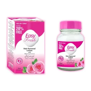 Easy Fresh Hair Removal Lotion with rose extracts for smooth, hair-free skin in 3 minutes.