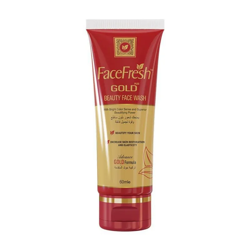 Face Fresh Gold Plus Beauty Face Wash 60ml tube — a gentle face wash for dry sensitive skin with advance gold formula that beautifies and increases skin restoration and elasticity