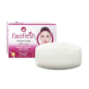 Face Fresh Fairness Soap bar and box packaging — a skin brightening soap with vitamin E and UV ray protection for instant glow