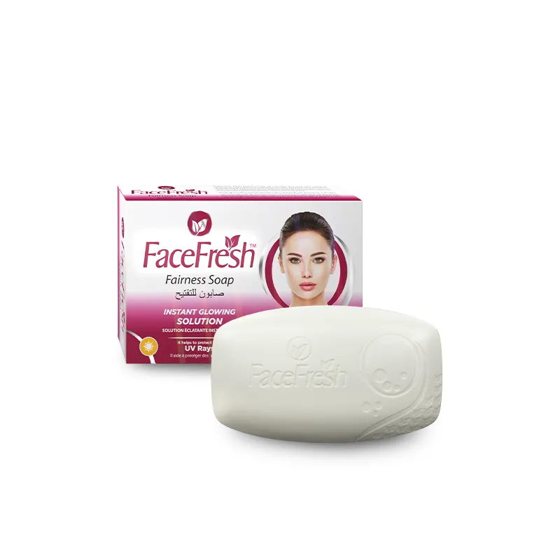 Face Fresh Fairness Soap bar and box packaging — a skin brightening soap with vitamin E and UV ray protection for instant glow