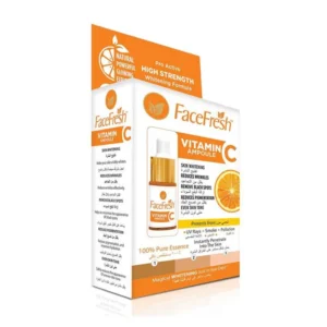 Face Fresh Vitamin C Ampoule 5ml box and bottle — a high strength collagen face serum with 100% pure essence for skin whitening, wrinkle reduction, and even skin tone