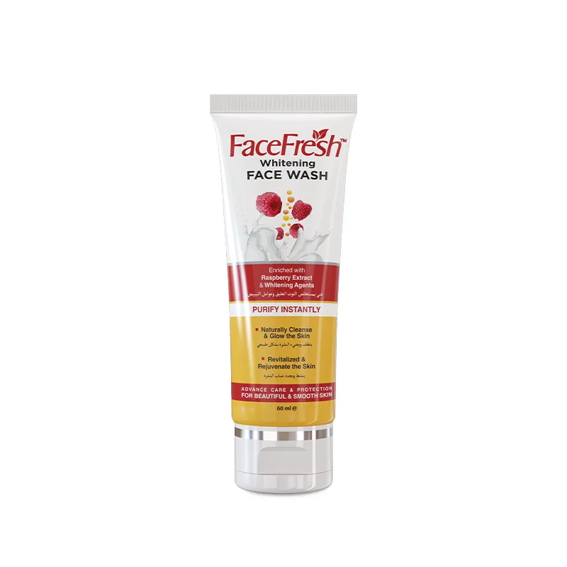 Face Fresh Whitening Face Wash 60ml tube enriched with natural raspberry extract and whitening agents to purify instantly and cleanse skin