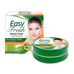 Aloe vera moisturizing face cream container displaying fast glowing solution for dry, itchy skin, dark spot treatment, and wrinkle reduction.