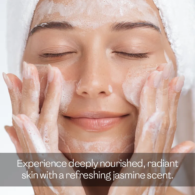 soap-gifts-nourishing-shower-soap Woman enjoying facial lather — a nourishing shower soap for smooth radiant skin, perfect as elegant soap gifts